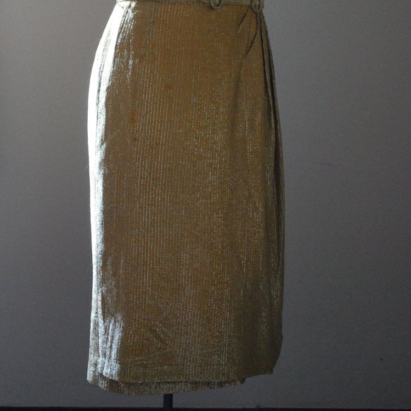 Shimmery gold cocktail dress w/double belt buckle - Picture 7 of 11